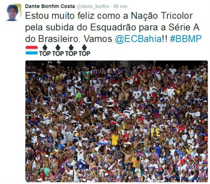 Baiano de Salvador, Dante é declaradamente torcedor do Bahia (Foto: Reprodução / Twitter)