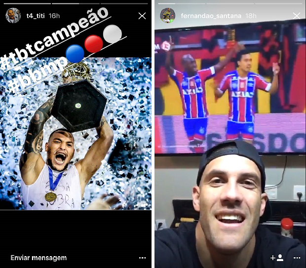 Ídolos tricolores, Titi e Fernandão comemoraram o tri-campeonato do Nordeste nas redes sociais (Foto: Divulgação / Instagram)